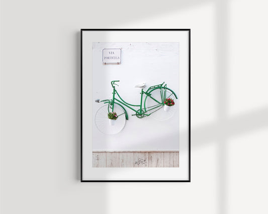 Green bicycle on the wall, Ceglie Messapica - Fine Art photography