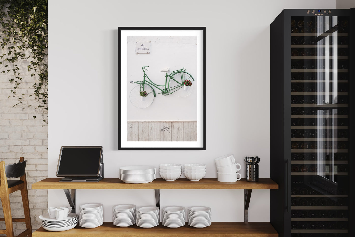 Green bicycle on the wall, Puglia Giclée print