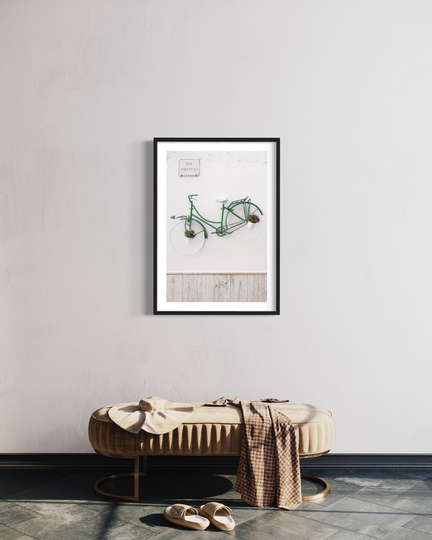 Green bicycle on the wall, Puglia Giclée print
